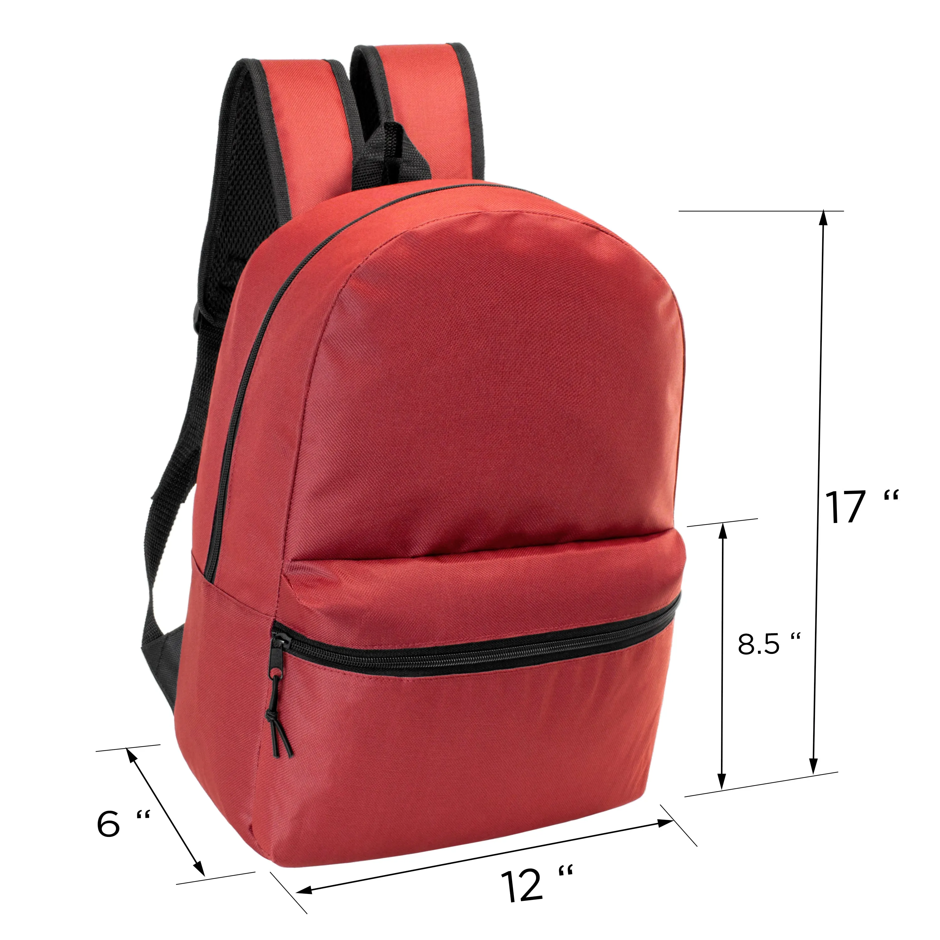 12 Wholesale 17" Basic Backpacks in 12 Assorted Colors & 12 Bulk School Supply Kits of Your Choice