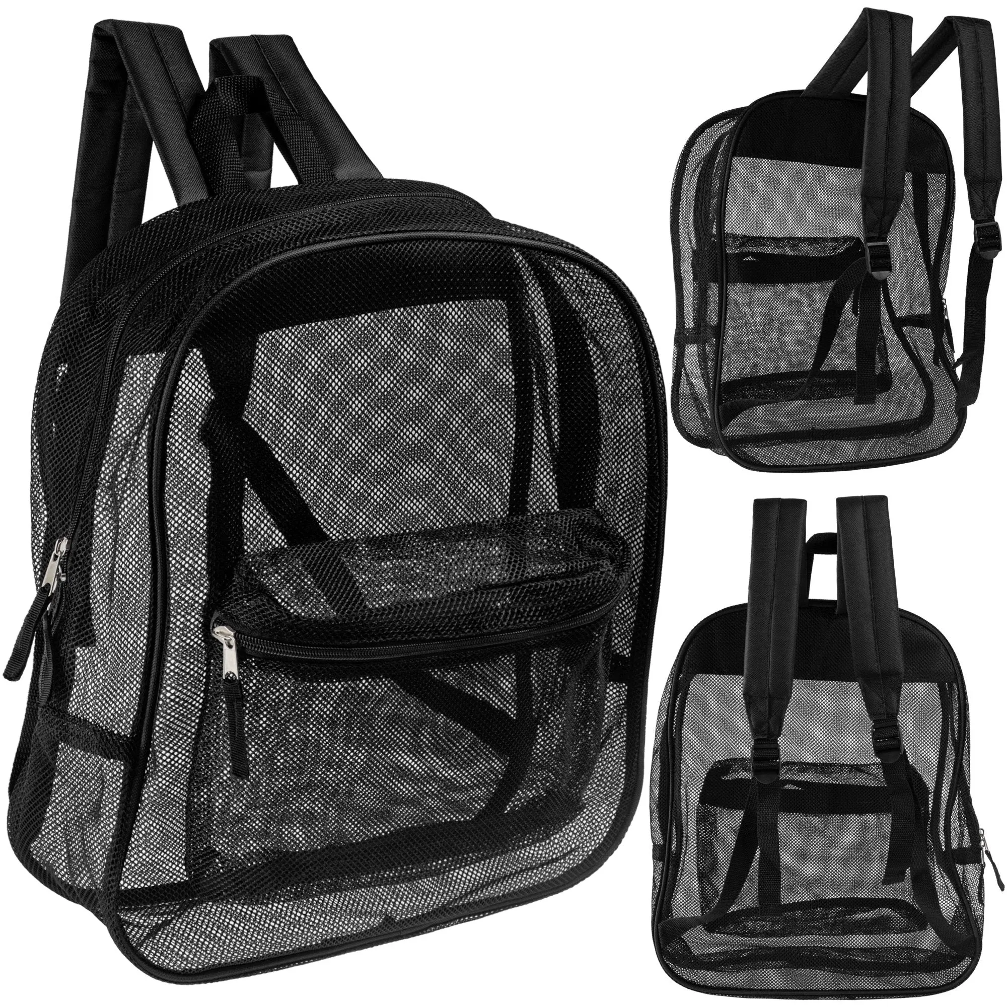 12 Wholesale 17" Mesh Backpacks in Black & 12 Bulk School Supply Kits of Your Choice