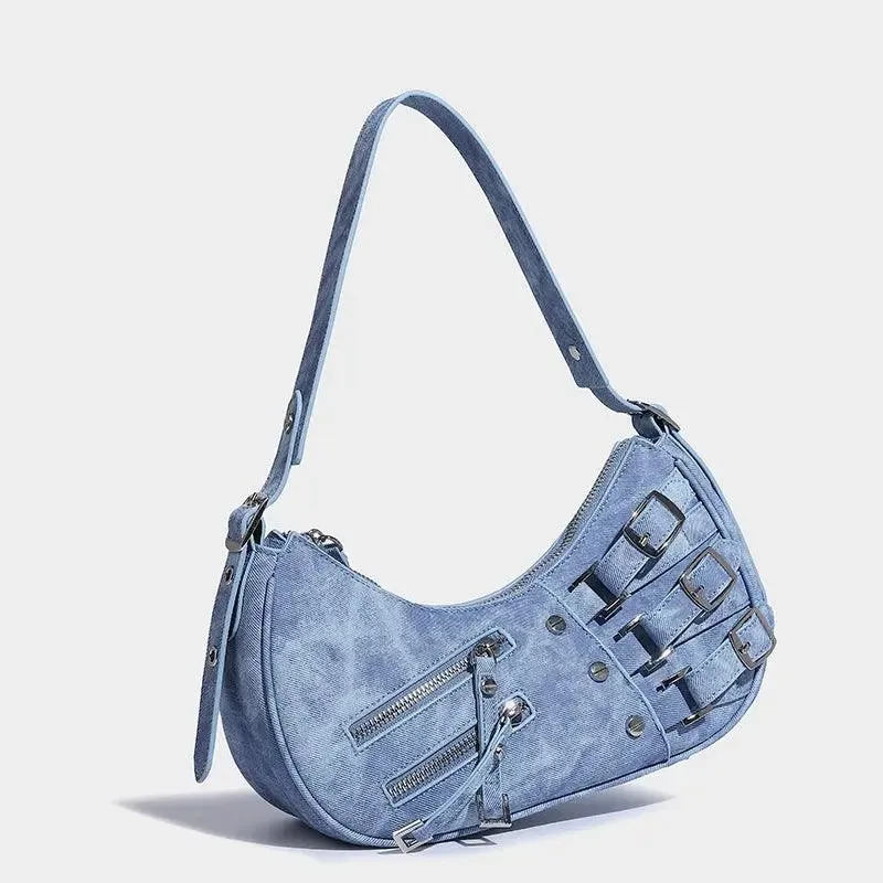 Blue Buckle Detail Shoulder Bag