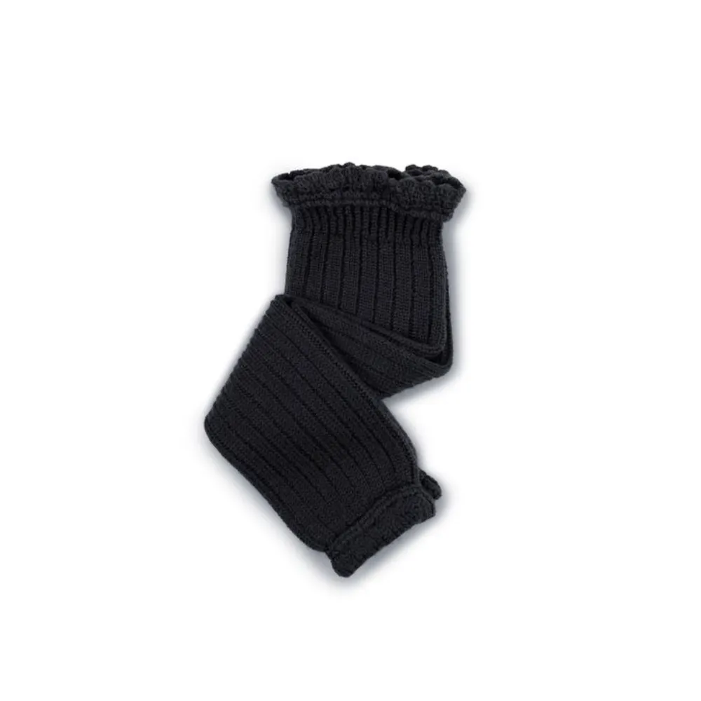 Collegien Lena Ribbed Merino Wool Legwarmers with Lace Frill, Charcoal