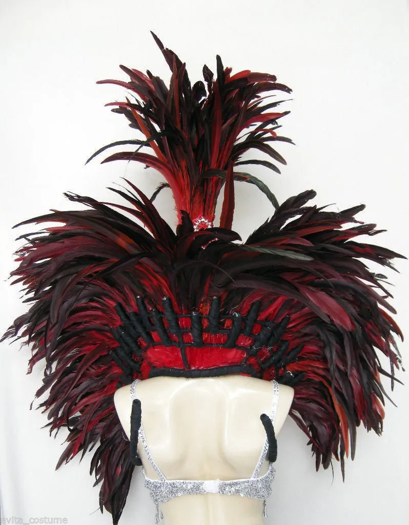 Da NeeNa RED Dance Feather Samba Vegas Headdress backpack Shoulder Piece