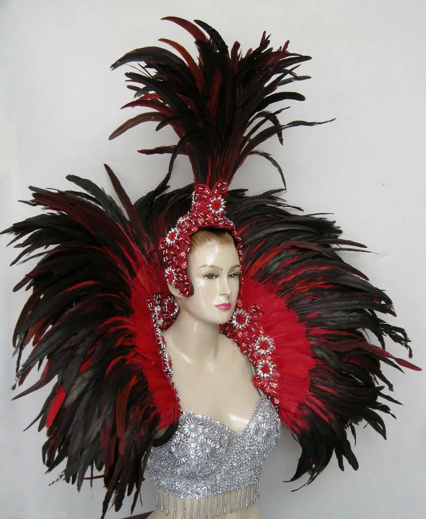 Da NeeNa RED Dance Feather Samba Vegas Headdress backpack Shoulder Piece