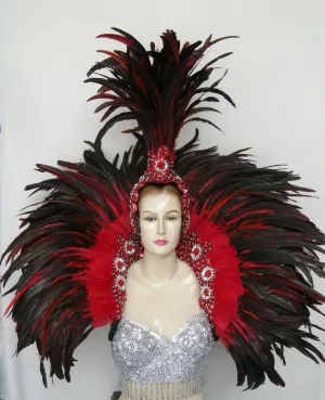 Da NeeNa RED Dance Feather Samba Vegas Headdress backpack Shoulder Piece