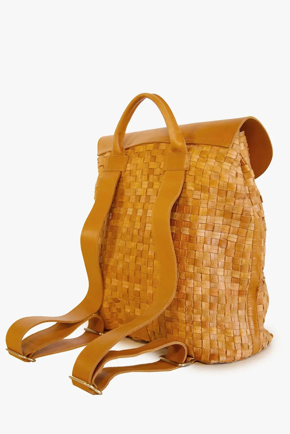 ELSA BASKETWEAVE BACKPACK - COGNAC