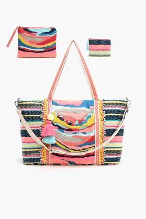 Embellished Tote with Pouch & Coin Wave Multi