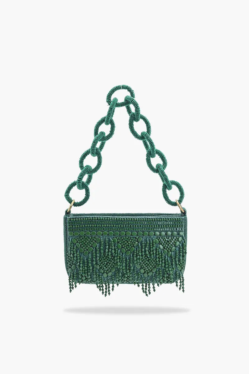 Emerald Eden Beaded Shoulder Bag