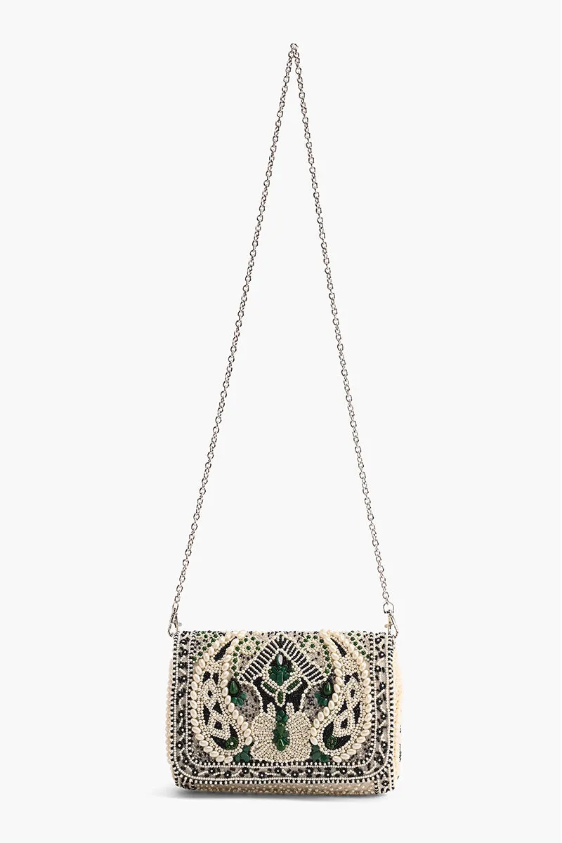 Emerald Stone Embellished Shoulder Bag