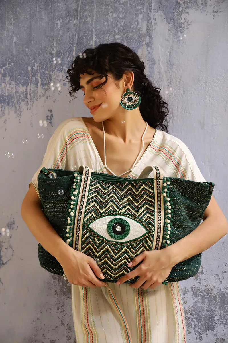 Evergreen Evil Eye Tote