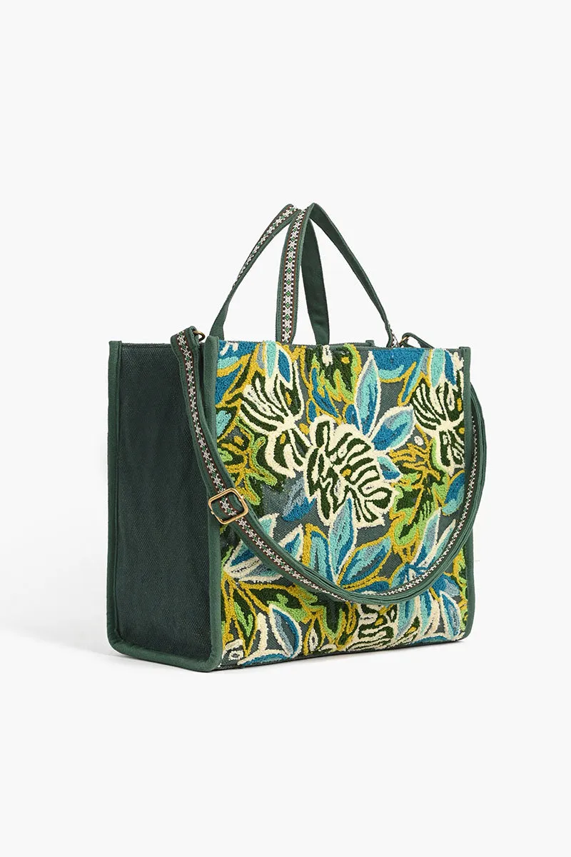 Evergreen Monstera Embellished Bag