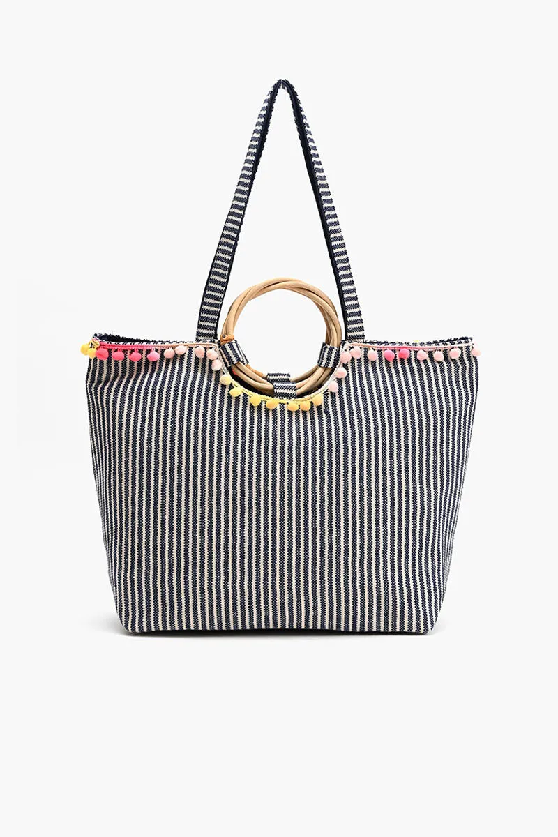 Fanciful Floral Stripe Tote