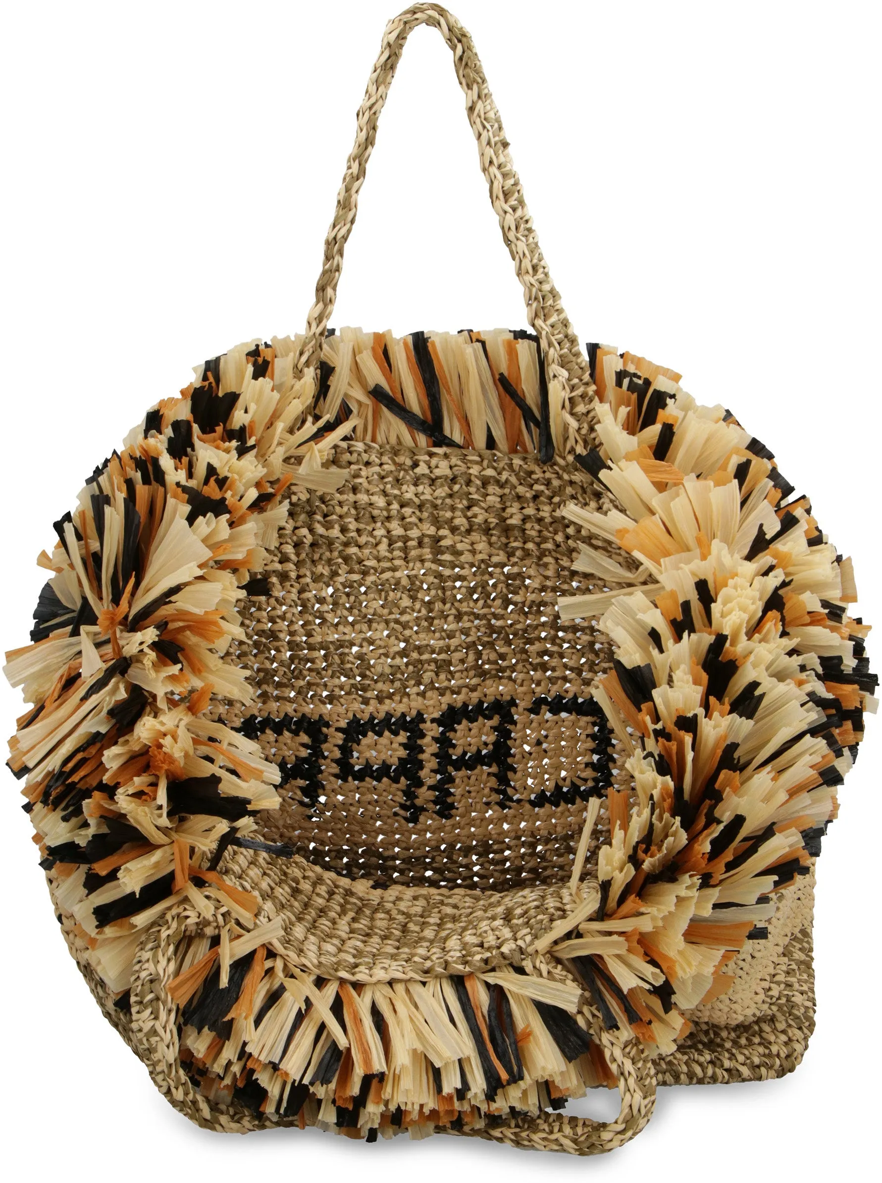 FRINGED RAFFIA TOTE BAG