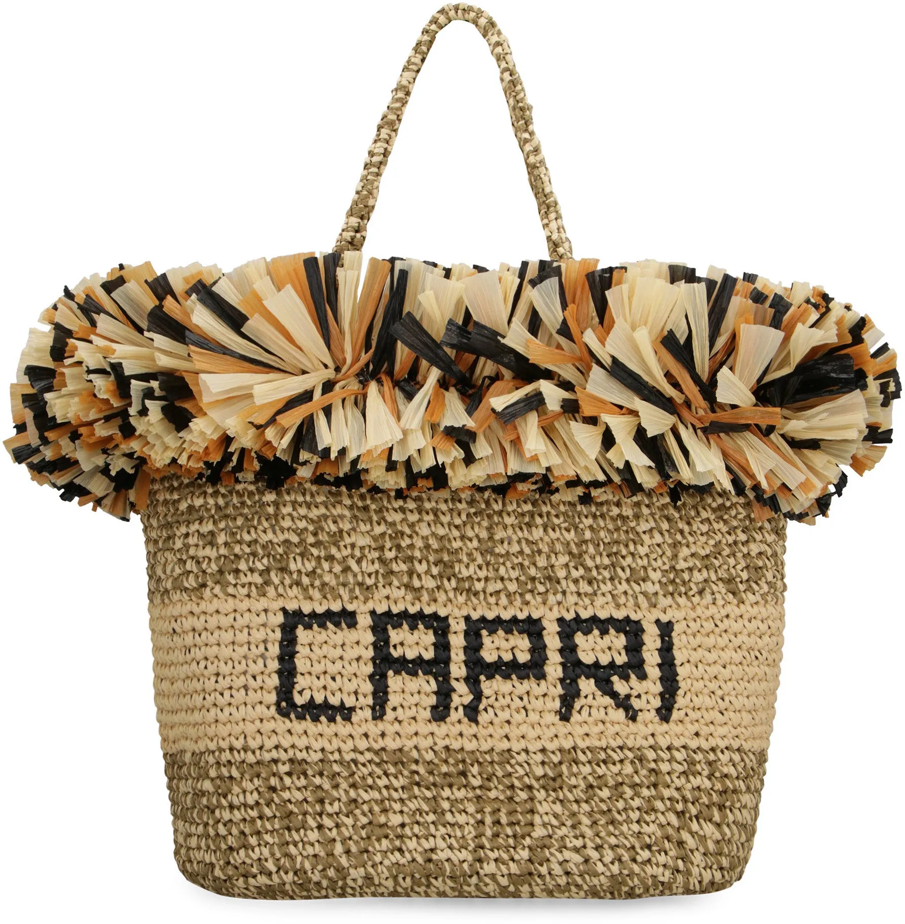 FRINGED RAFFIA TOTE BAG