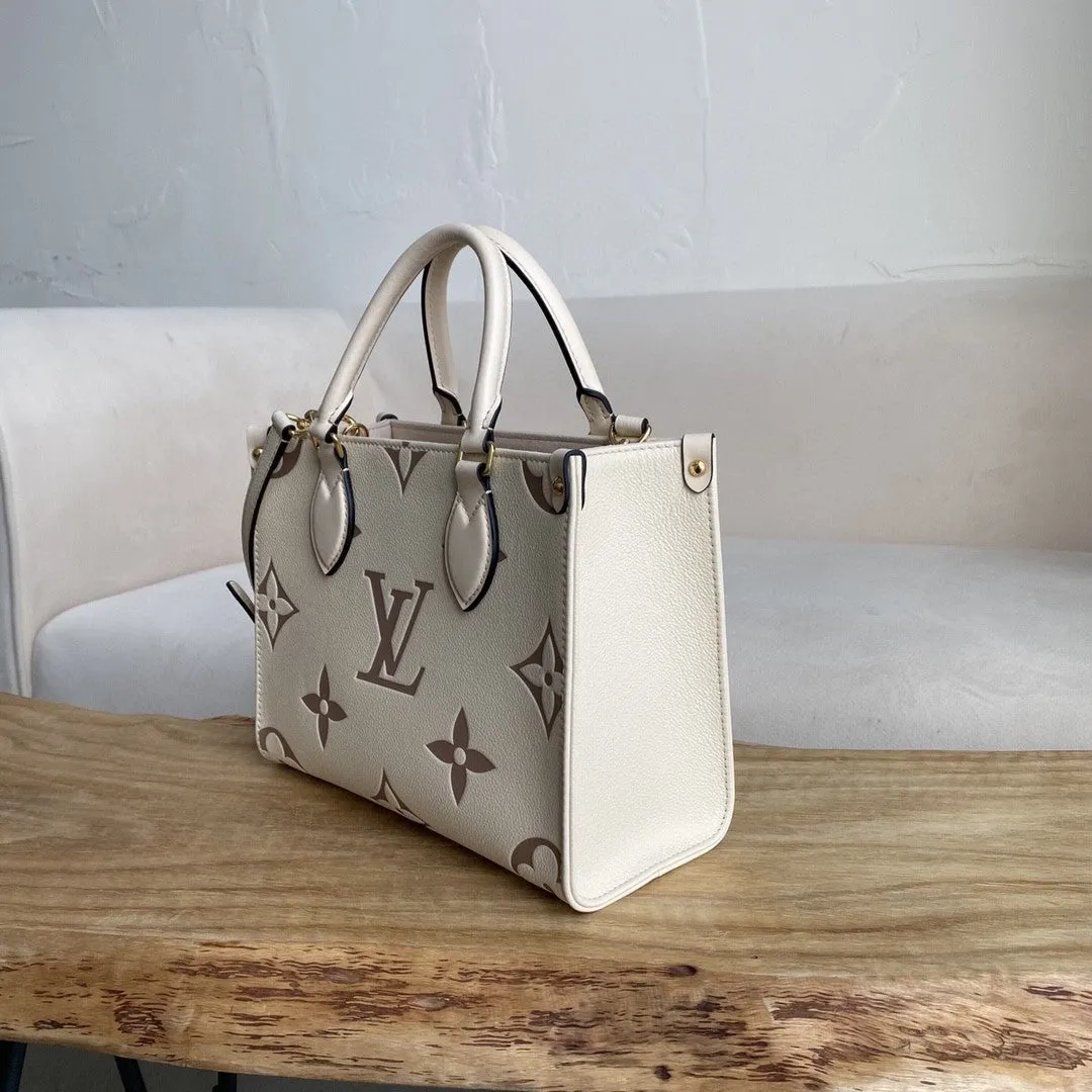 LV On The Go PM Bag Monogram Empreinte 9.8in/25cm Beige LV