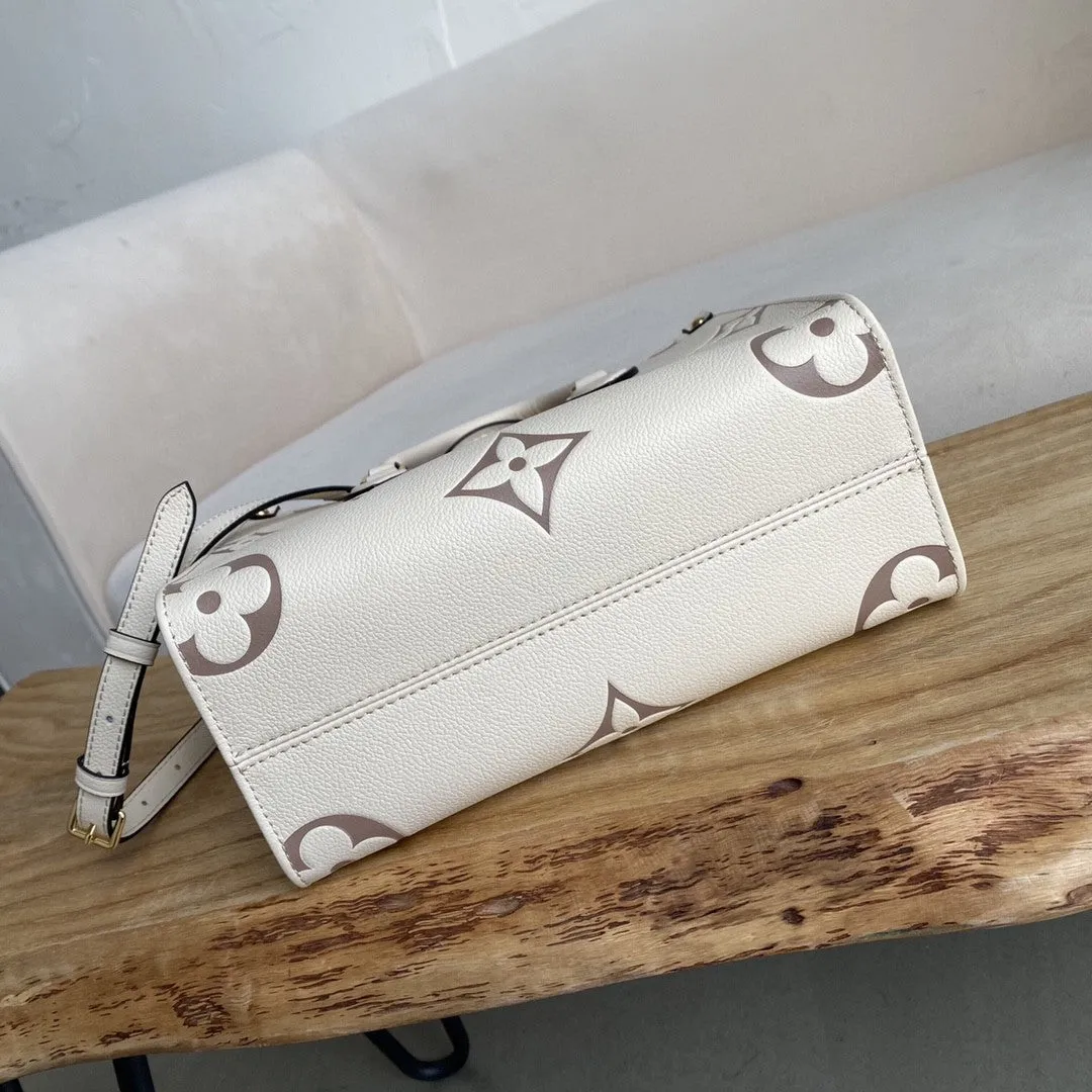 LV On The Go PM Bag Monogram Empreinte 9.8in/25cm Beige LV