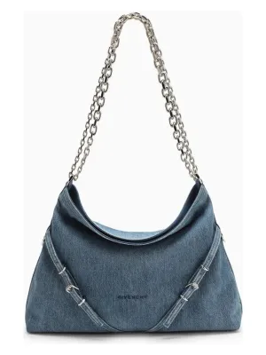 MEDIUM VOYOU CHAIN BAG IN BLUE DENIM