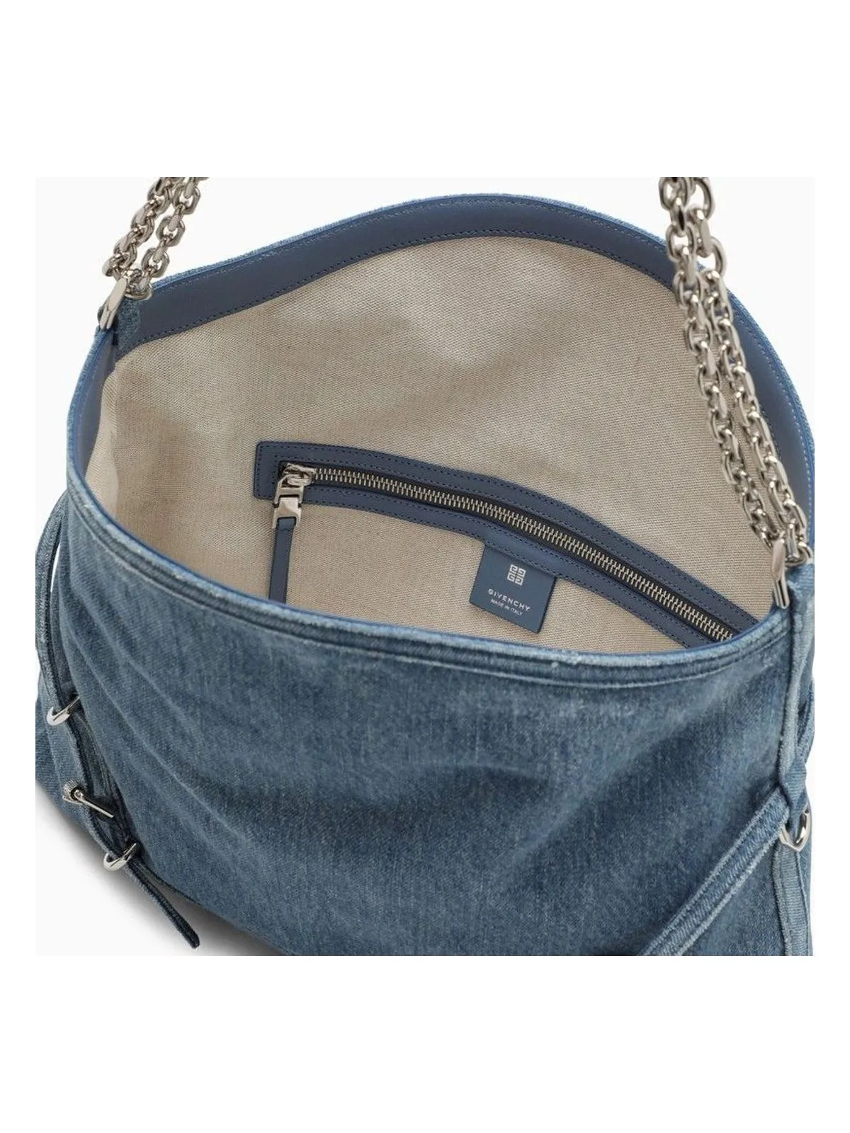 MEDIUM VOYOU CHAIN BAG IN BLUE DENIM