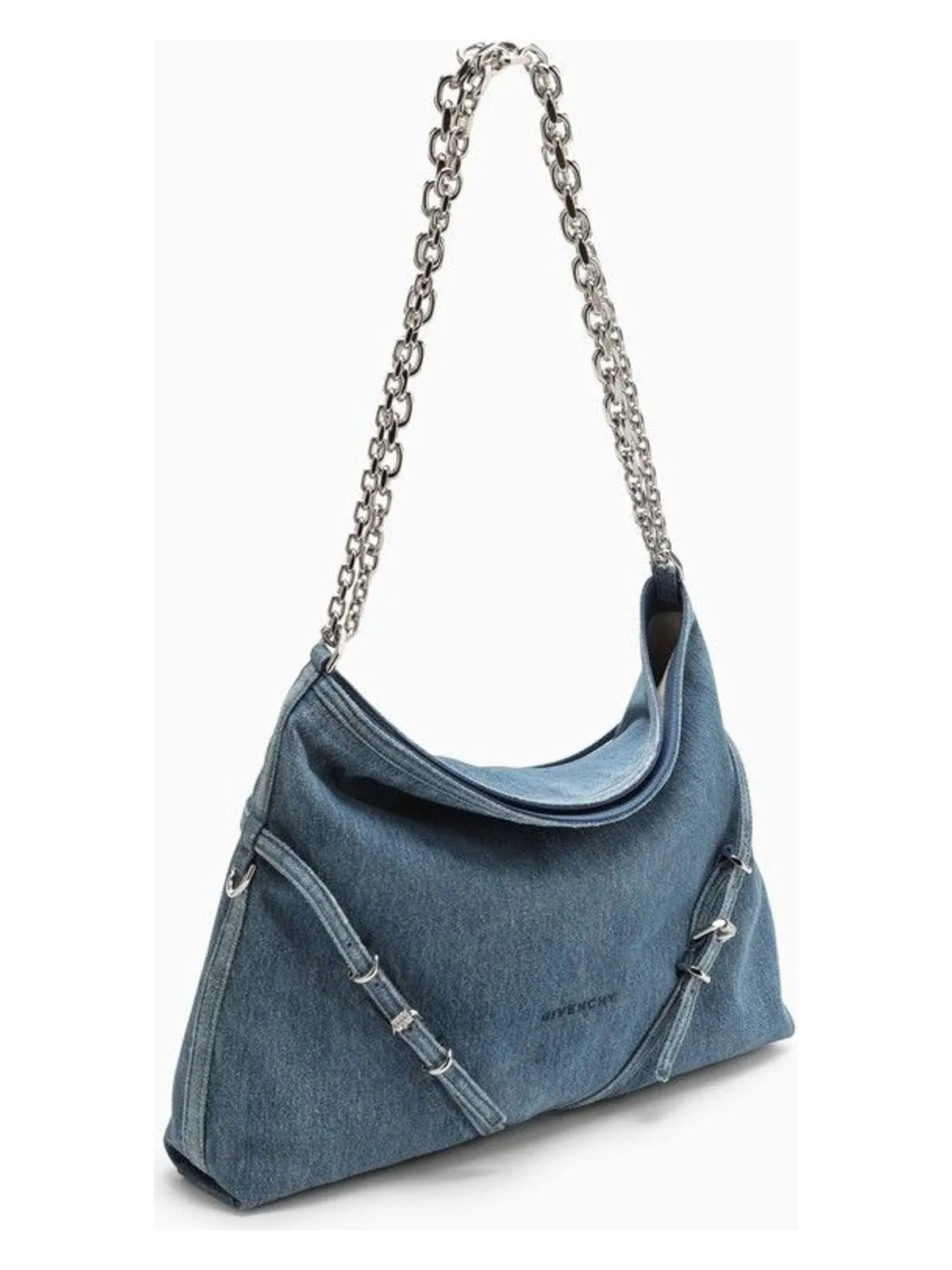 MEDIUM VOYOU CHAIN BAG IN BLUE DENIM