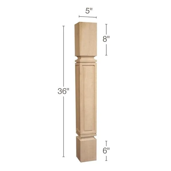 Mission Square Raised Panel Island Column, 5"sq. x 36"h