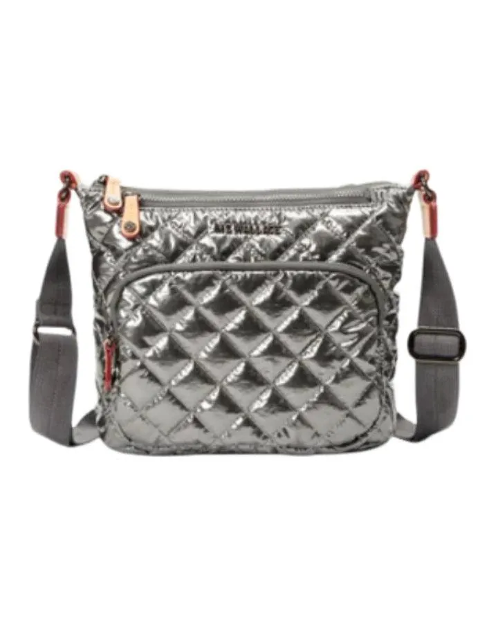 MZ Wallace Pewter Metallic Metro Scout Deluxe Crossbody Bag