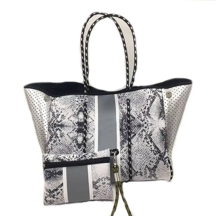 Neoprene Bag/Tote Silver Sides with snakeskin