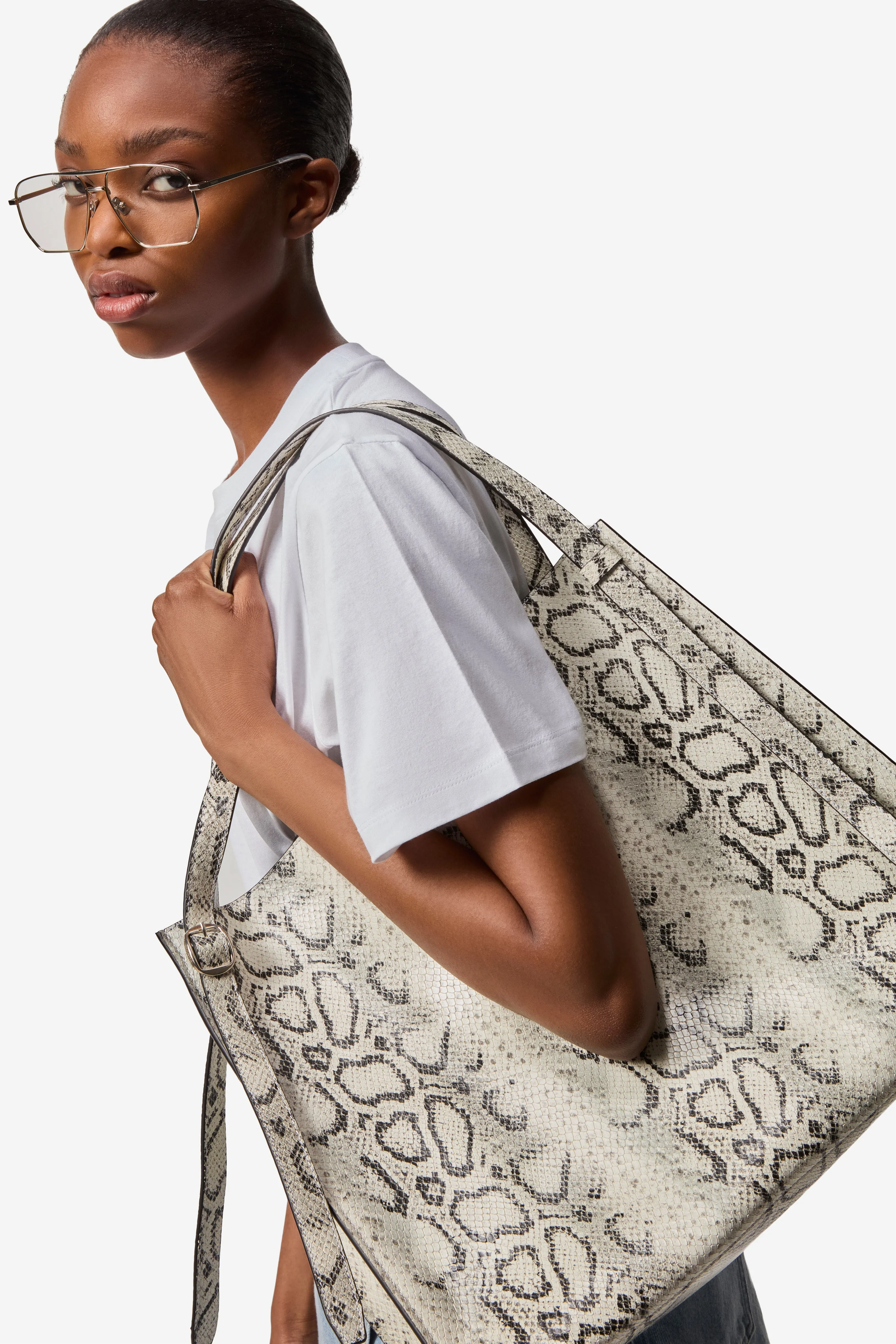 Snake Print Belt Tote Bag