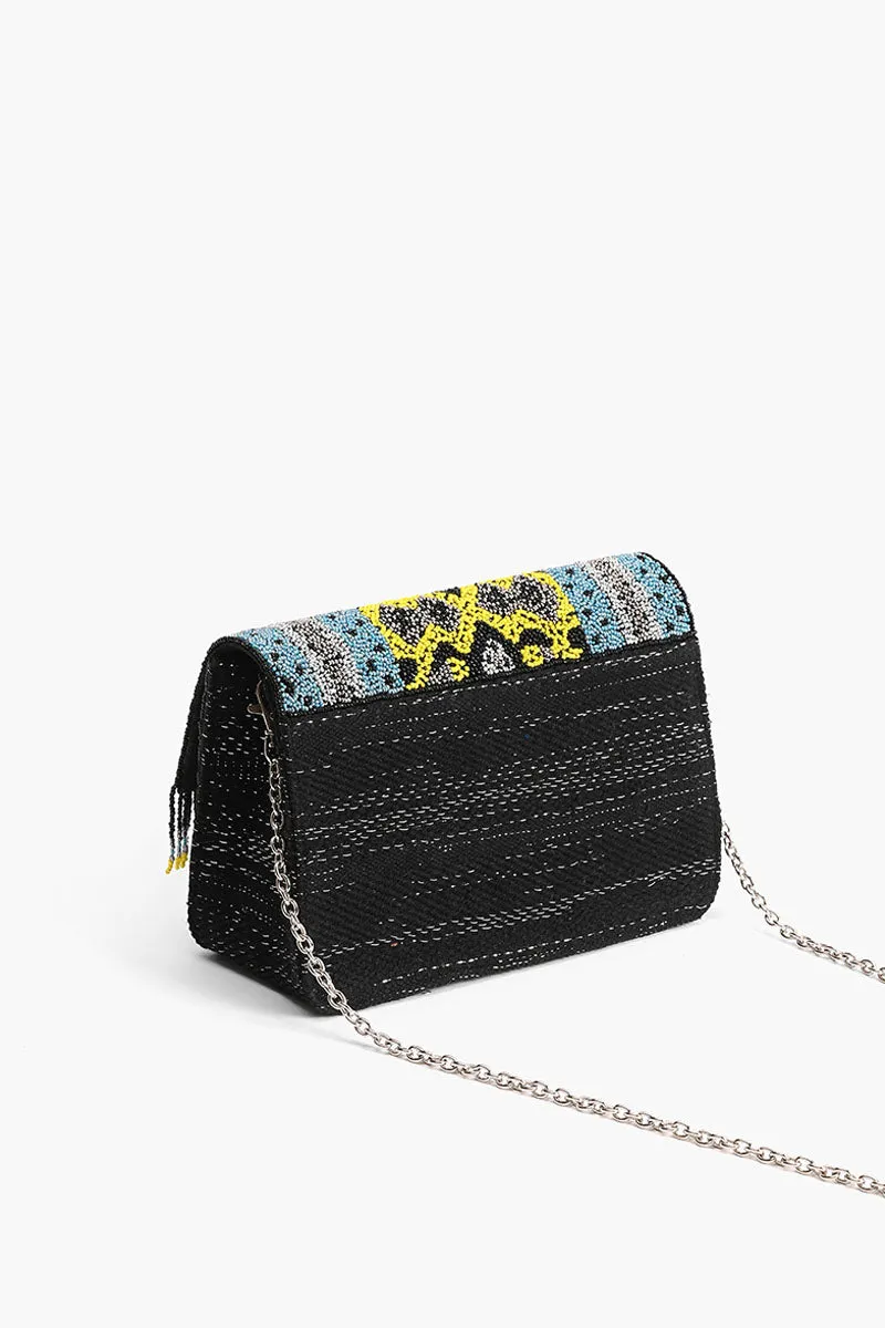 Snakeskin Bead Fringe Crossbody Bag